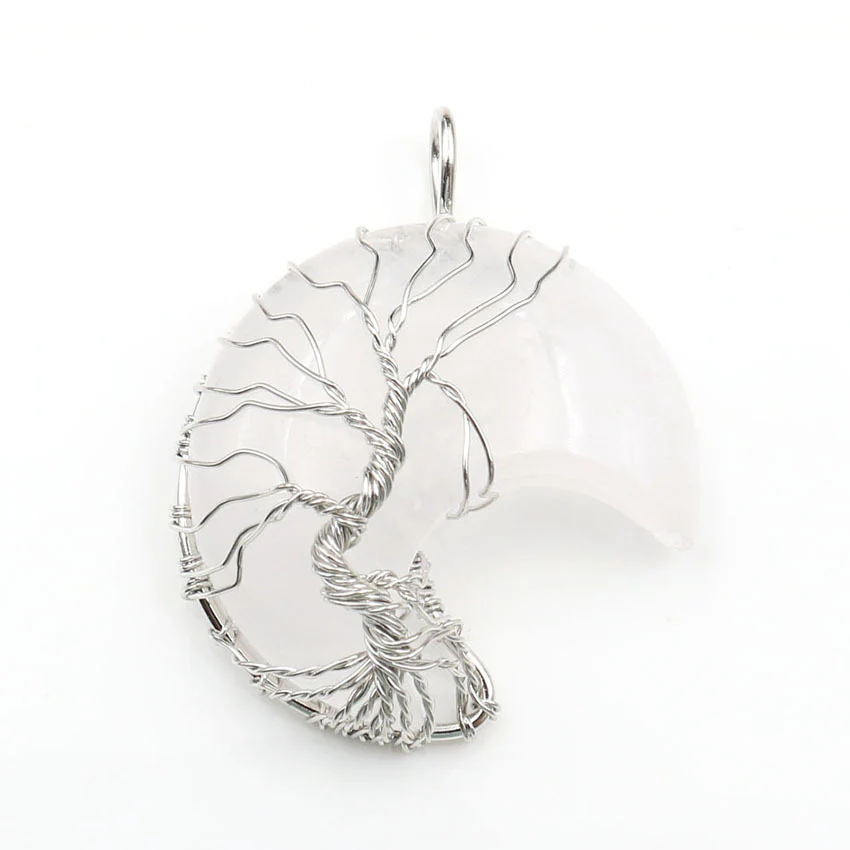 Moon Crystal Tree of Life Pendant Necklace Accessories - Image 3