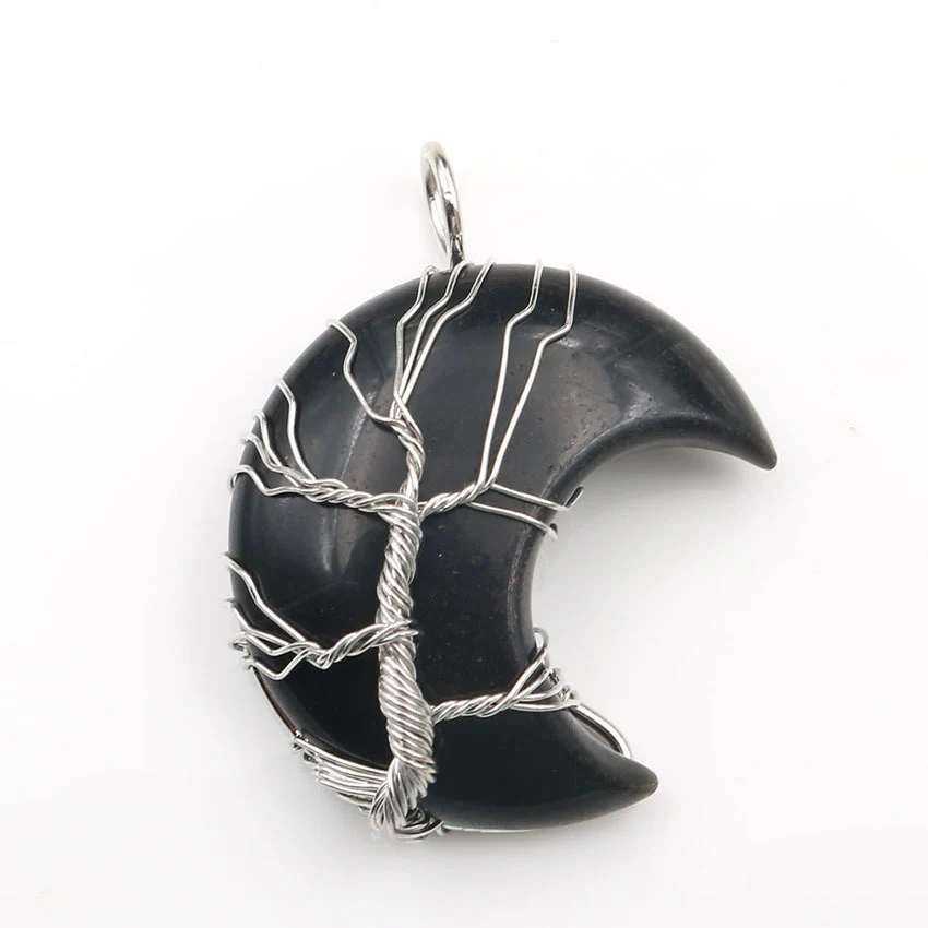 Moon Crystal Tree of Life Pendant Necklace Accessories - Image 4