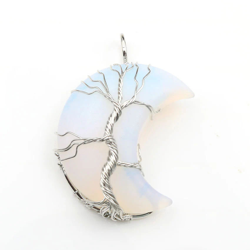 Moon Crystal Tree of Life Pendant Necklace Accessories - Image 5