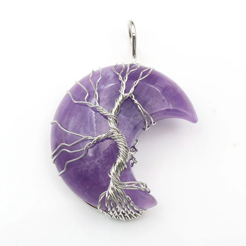 Moon Crystal Tree of Life Pendant Necklace Accessories - Image 6