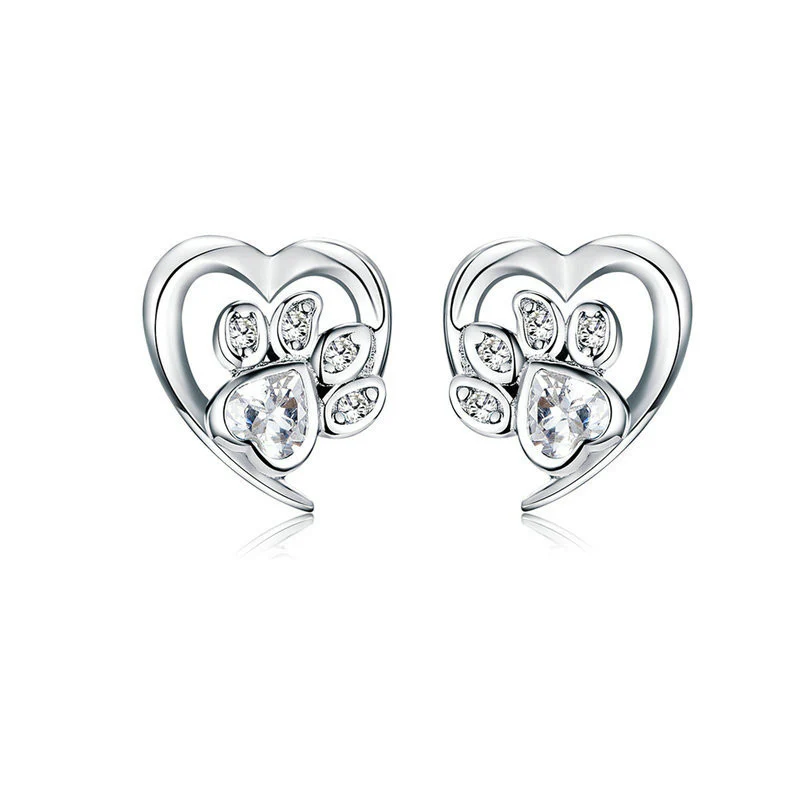 Silver Paw Print Stud Earrings - Image 4