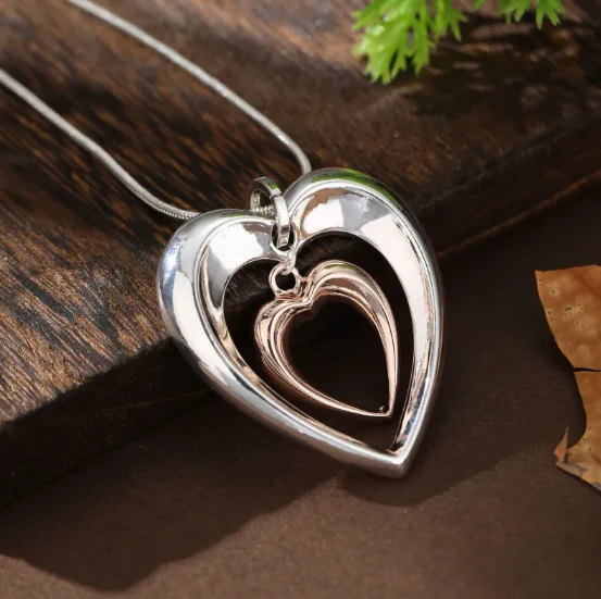 Two-Tone Hollow Love Pendant Necklace - Image 3